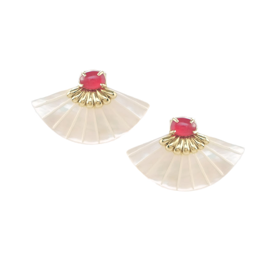 Pamaypay Earrings in Red and Mother of Pearl